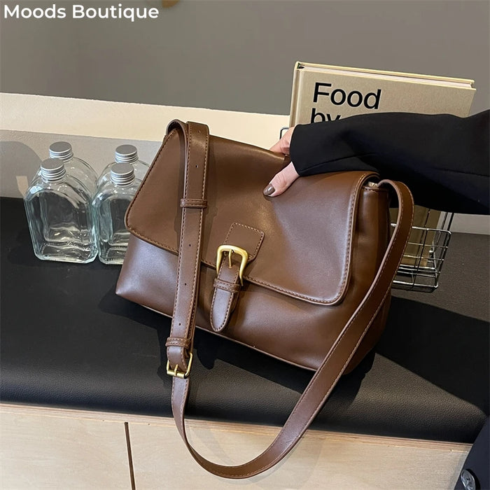 Estilo Retro Reinventado: Bolsa Transversal MOODS - Elegância em Couro Suave, Cores Puras! Nova em 2024, Imperdível!